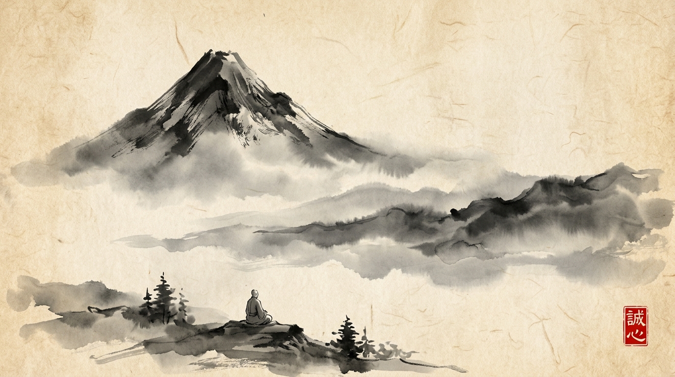 Sumi-e ink wash landscape